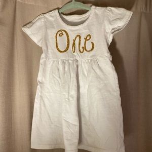 “One” monogrammed white dress 12 months